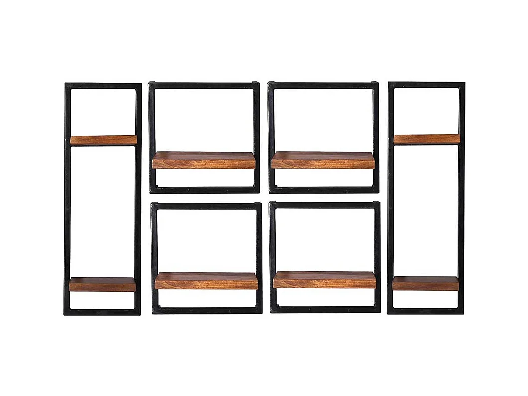 Massivholzregal Set mit Metallrahmen Wandmontage (sechsteilig)