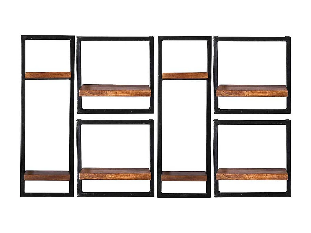 Massivholzregal Set mit Metallrahmen Wandmontage (sechsteilig)