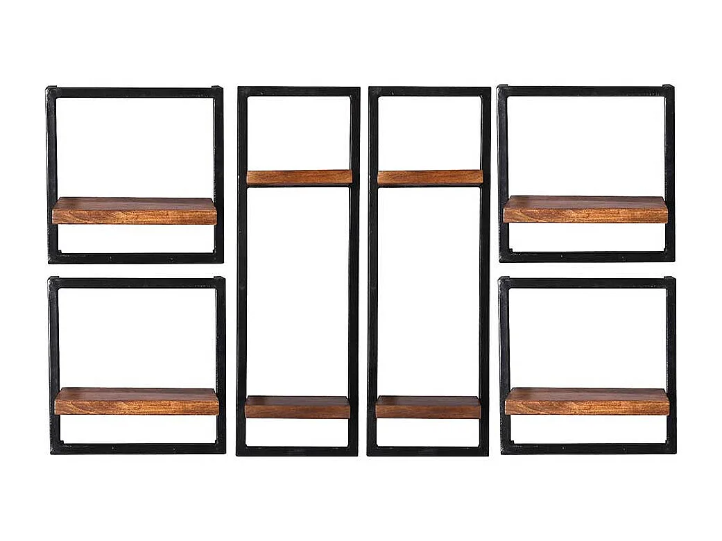 Massivholzregal Set mit Metallrahmen Wandmontage (sechsteilig)