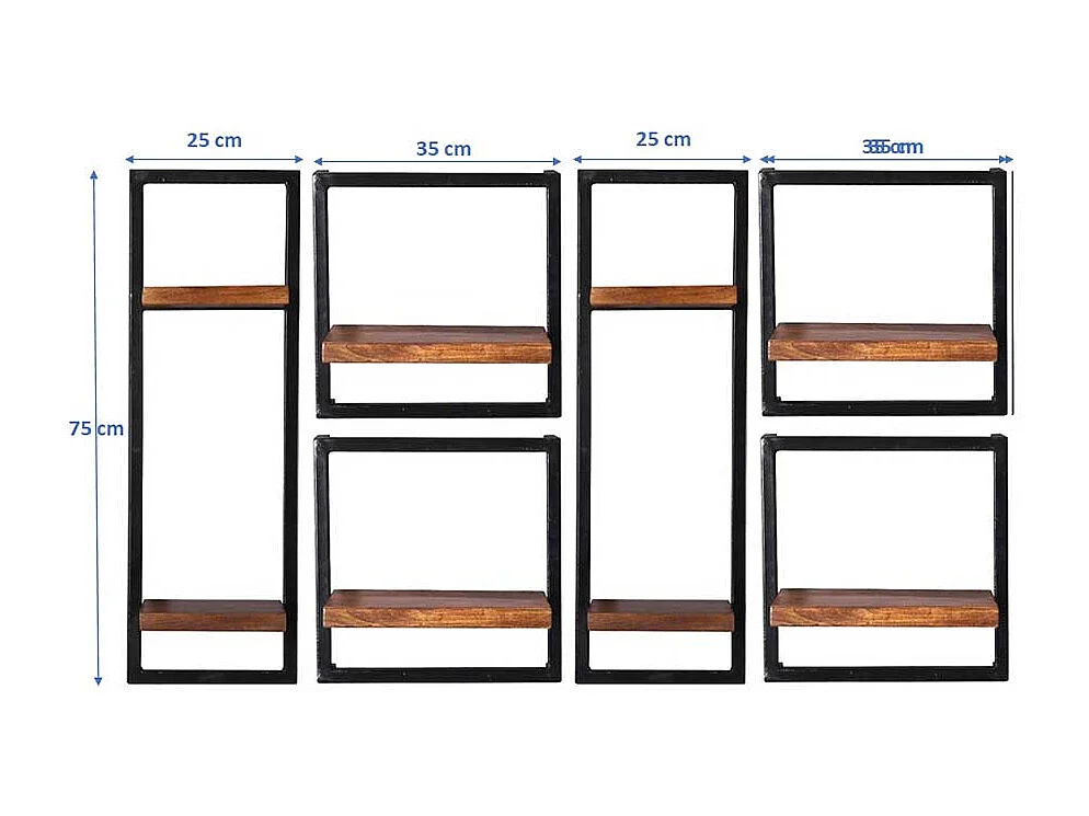 Massivholzregal Set mit Metallrahmen Wandmontage (sechsteilig)