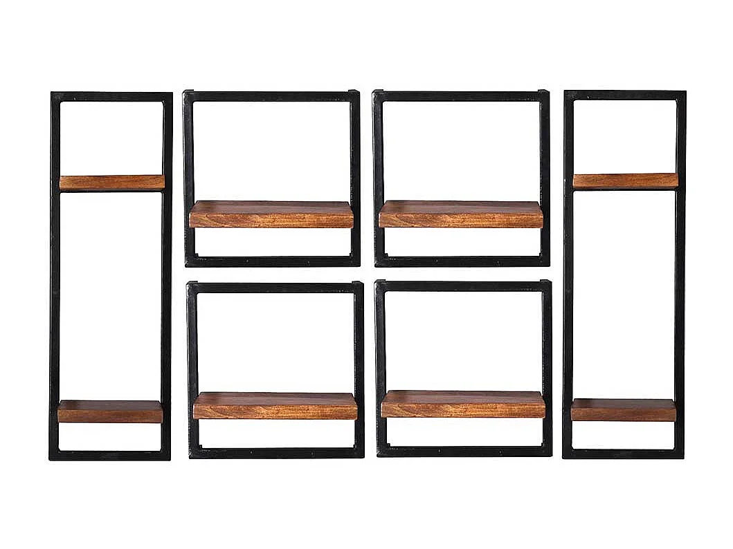 Massivholzregal Set mit Metallrahmen Wandmontage (sechsteilig)