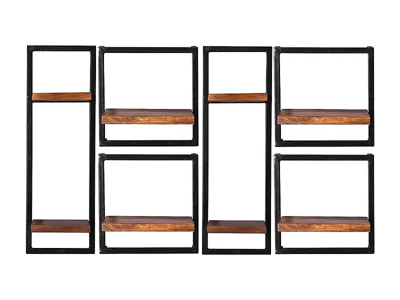 Massivholzregal Set mit Metallrahmen Wandmontage (sechsteilig)