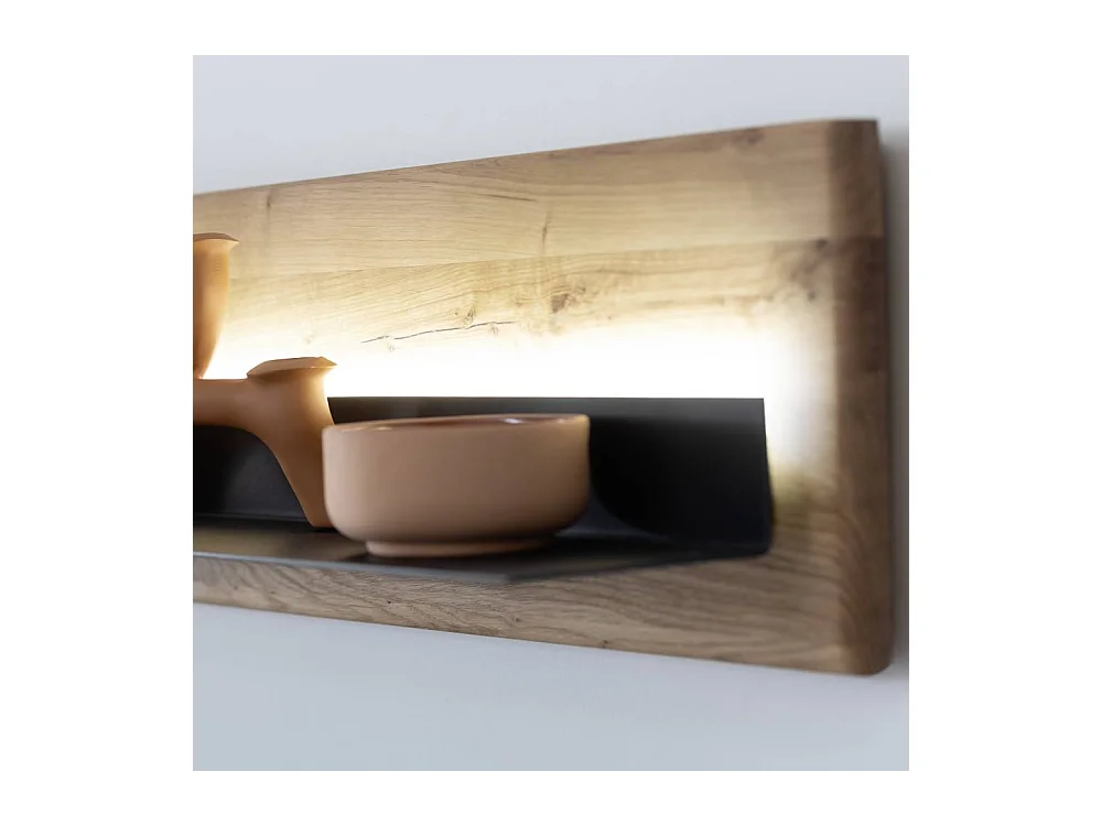 Wandboard Massivholzregal in Anthrazit und Wildeichefarben