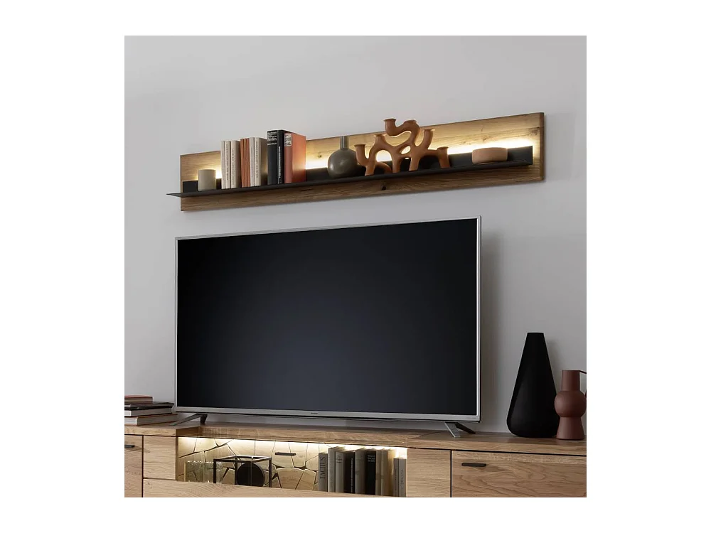 Wandboard Massivholzregal in Anthrazit und Wildeichefarben