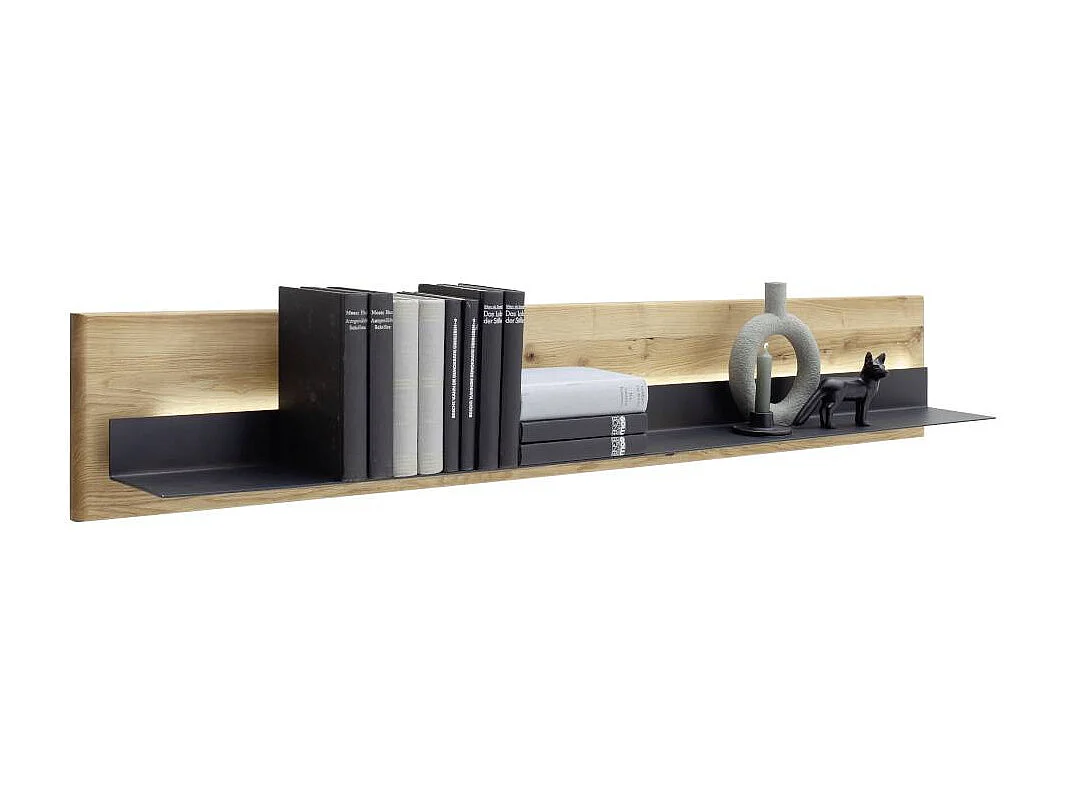 Wandboard Massivholzregal in Anthrazit und Wildeichefarben