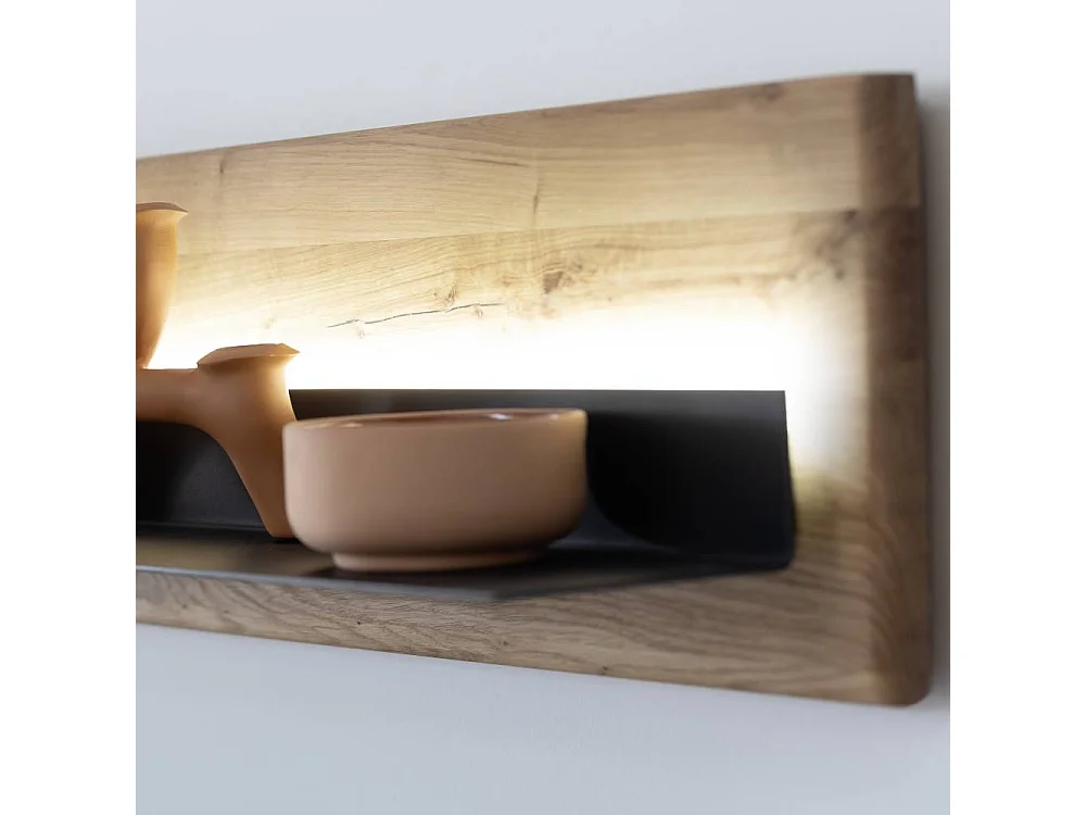 Wandboard Massivholzregal in Anthrazit und Wildeichefarben