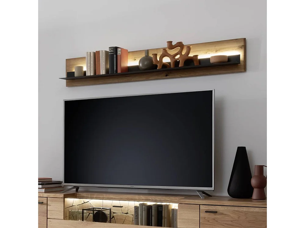 Wandboard Massivholzregal in Anthrazit und Wildeichefarben