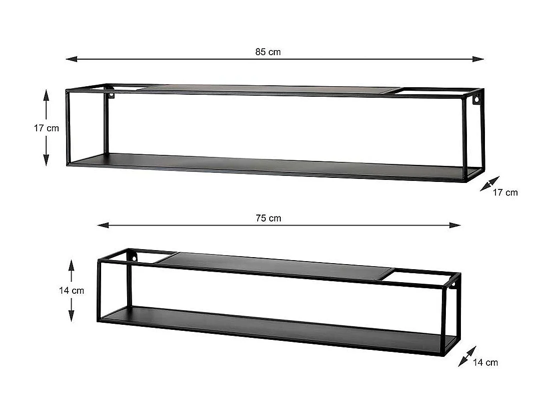 Metall Wandregale in Schwarz Industry und Loft Stil (zweiteilig)