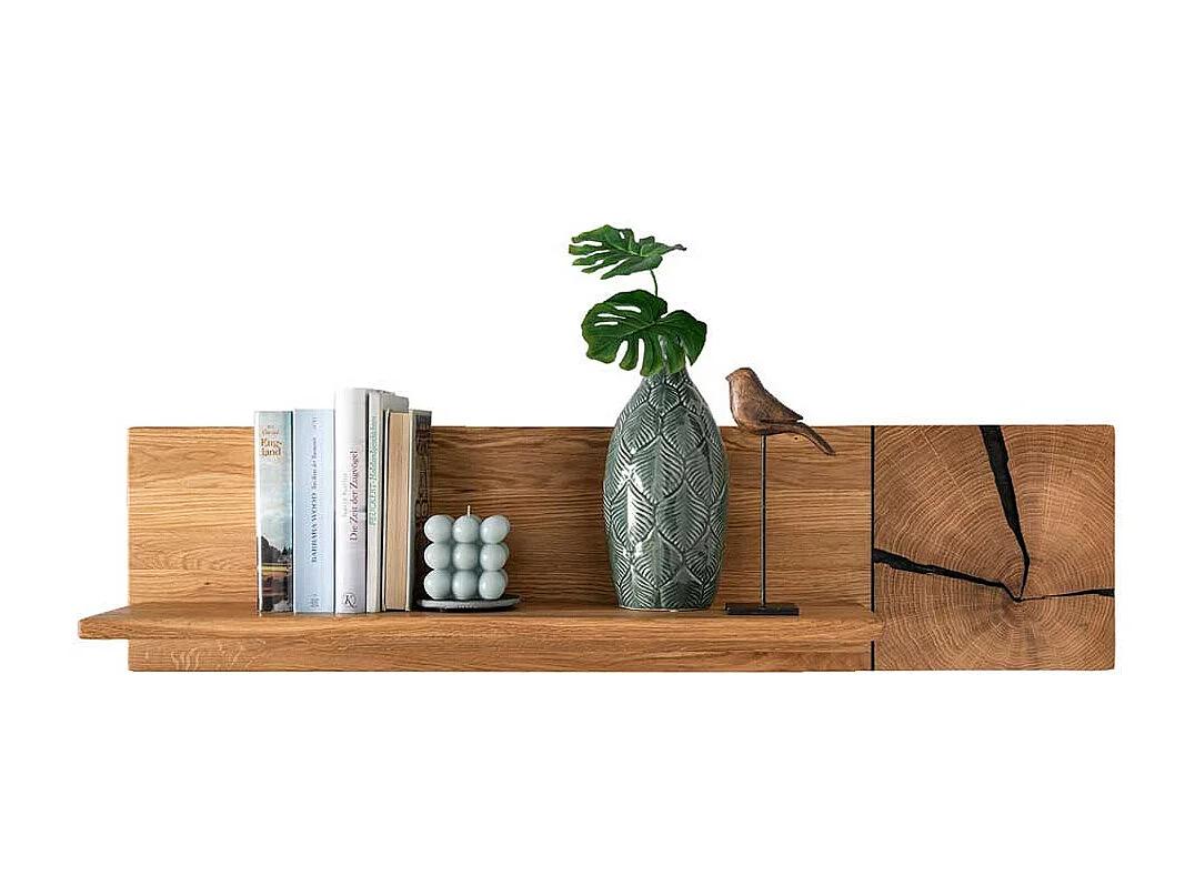 Massivholzregal aus Wildeiche geölt Hirnholz Applikation