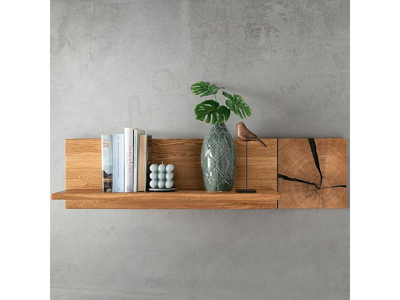 Massivholzregal aus Wildeiche geölt Hirnholz Applikation