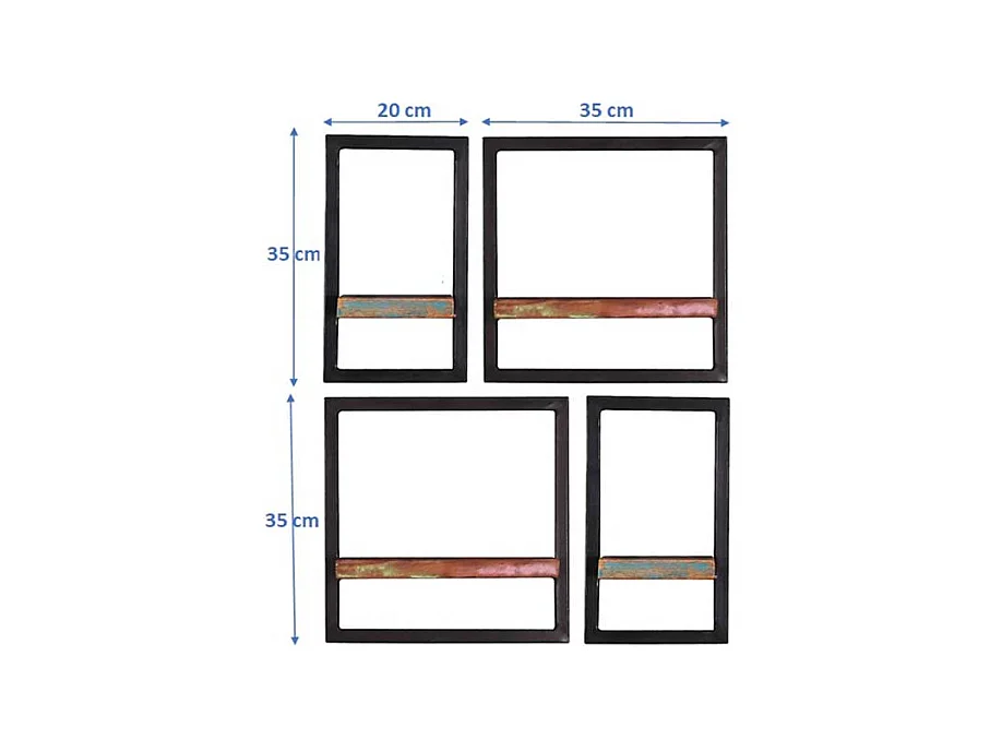 Vier Wandboards aus Recyclingholz & Metall Shabby Chic Stil (vierteilig)