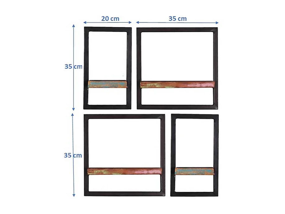 Vier Wandboards aus Recyclingholz & Metall Shabby Chic Stil (vierteilig)