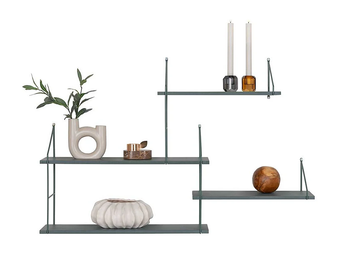 Wand Regal Skandi Design in Dunkelgrün lackiert 62 cm hoch