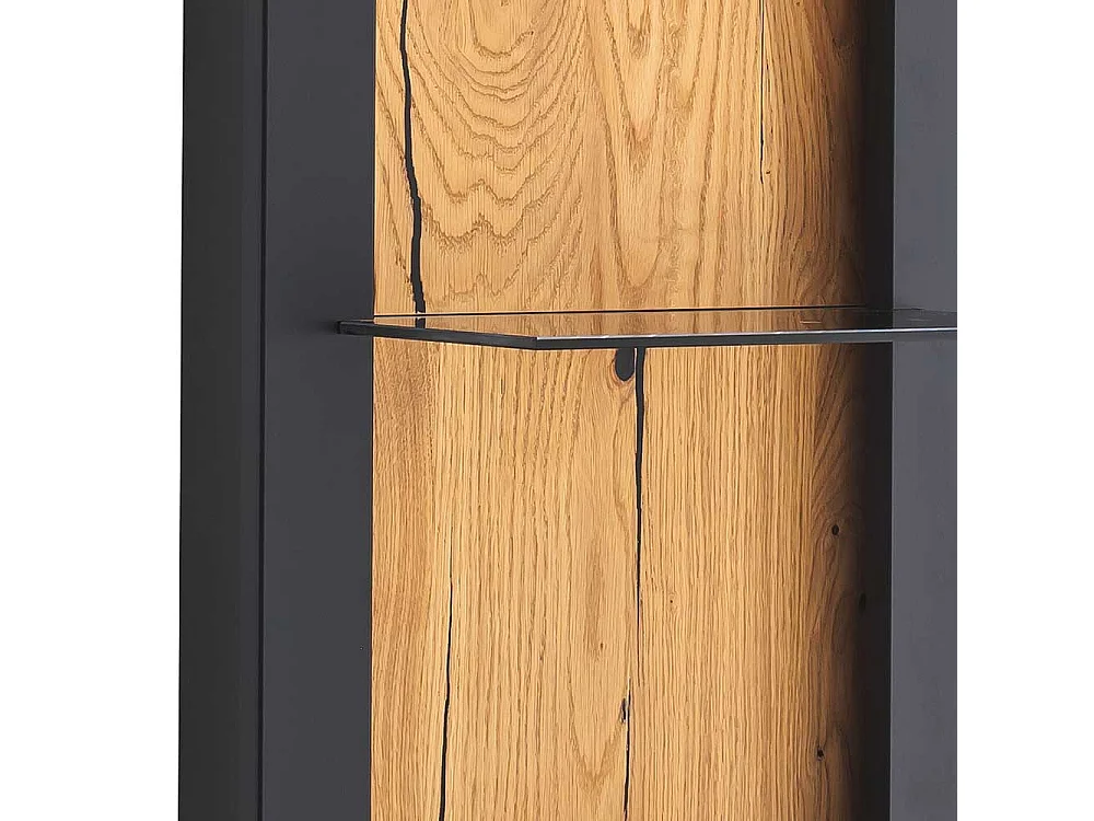 Wohnzimmerregal mit Glasböden in Wildeichefarben Schwarzgrau