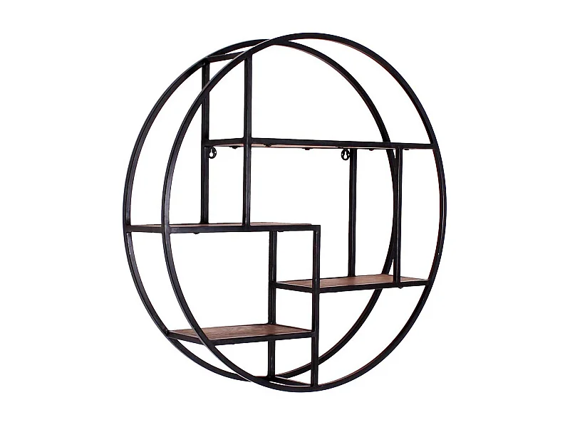 Rundes Hängeregal aus Massivholz und Metall Loft Design