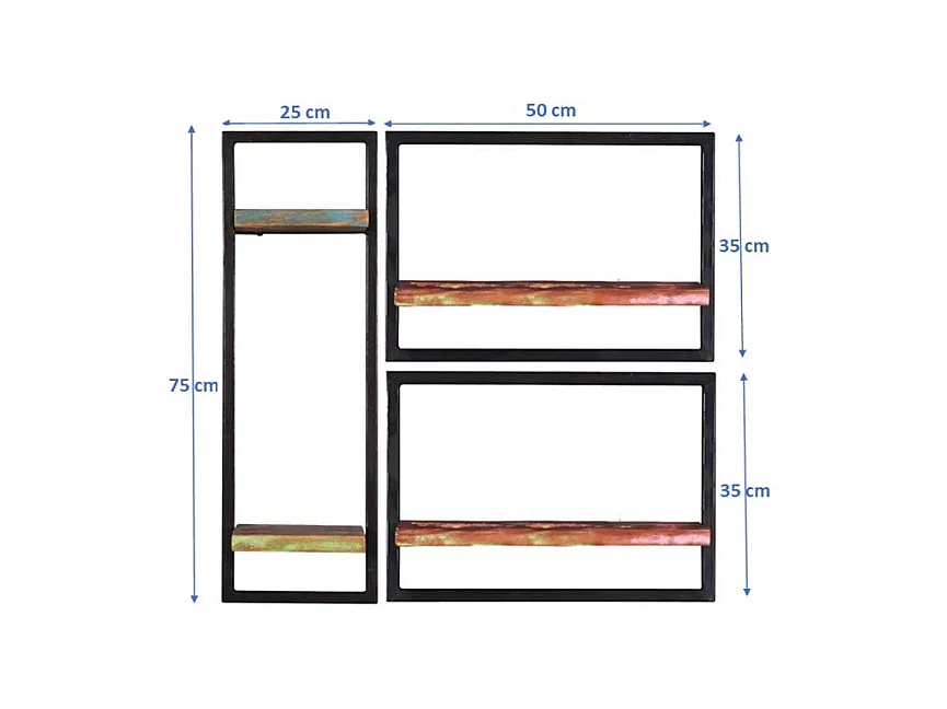 Rustikale Wandregale im Shabby Chic Stil Recyclingholz & Metall (dreiteilig)