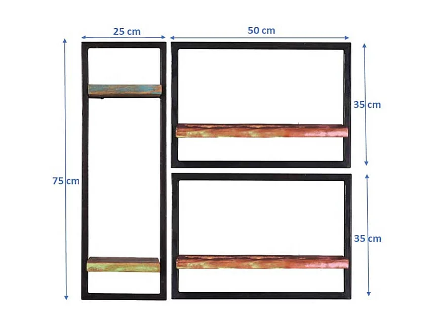 Rustikale Wandregale im Shabby Chic Stil Recyclingholz & Metall (dreiteilig)