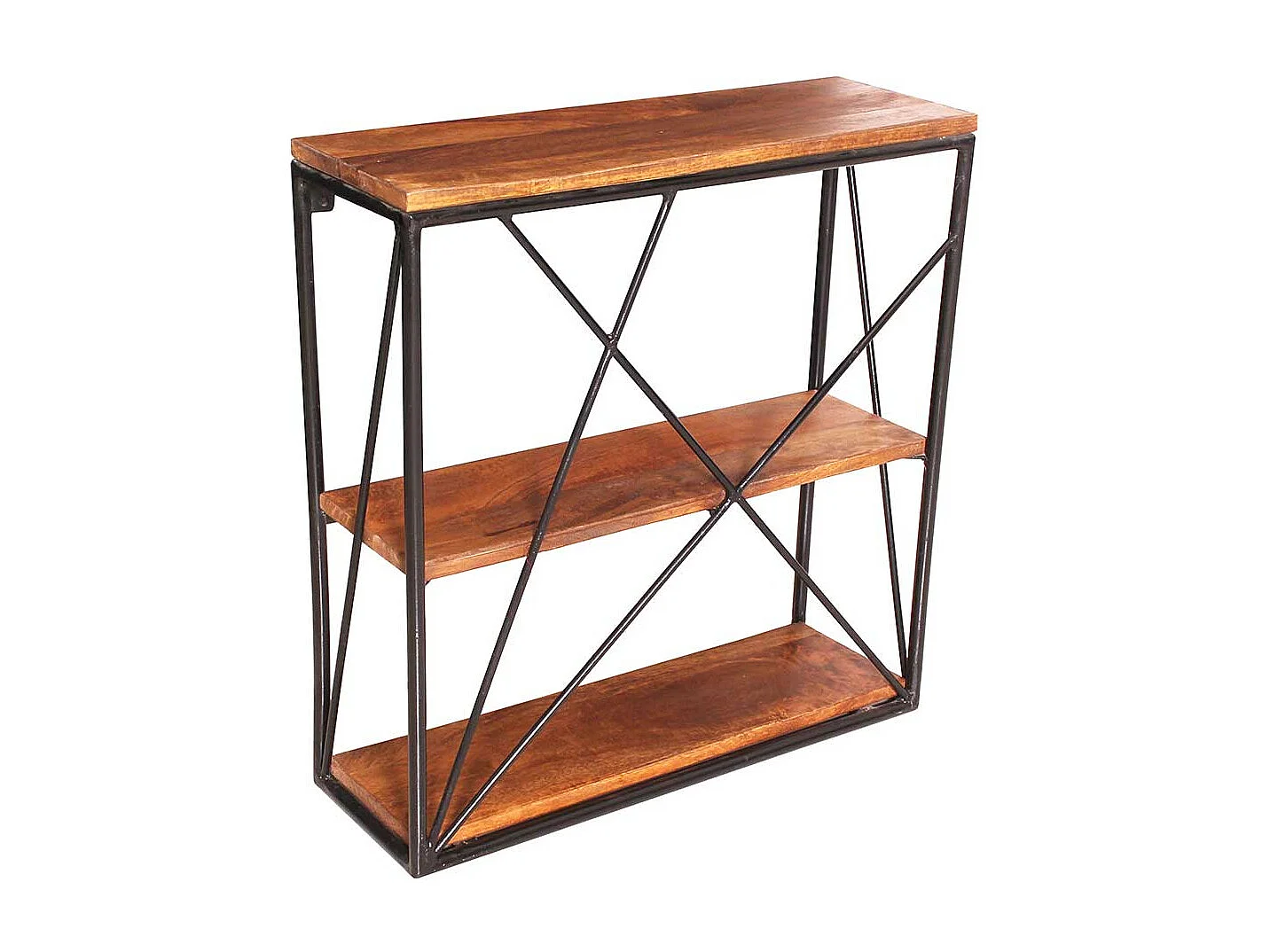 Hängeregal aus Mangobaum Massivholz und Stahl 60 cm breit