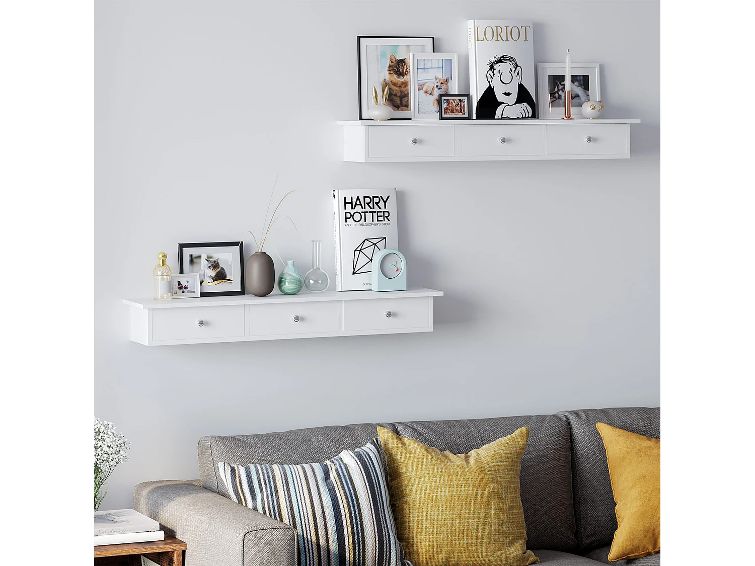 Valora Weißes Wandregal mit Schubladen zum Aufbewahren und Organisieren