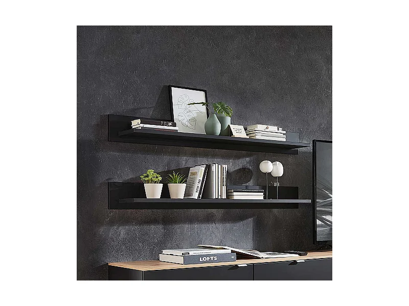 Schwarzes Wohnzimmer Regal in modernem Design 120 cm breit