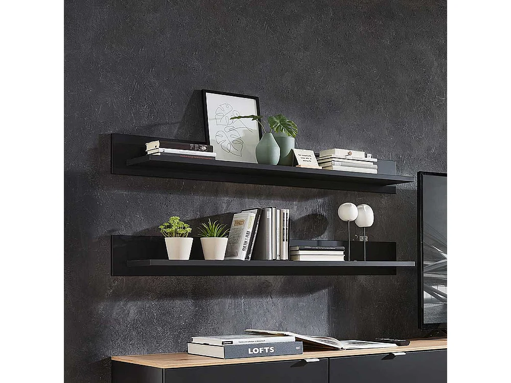 Schwarzes Wohnzimmer Regal in modernem Design 120 cm breit