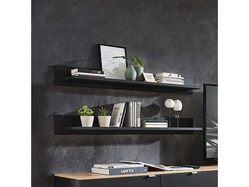 Schwarzes Wohnzimmer Regal in modernem Design 120 cm breit