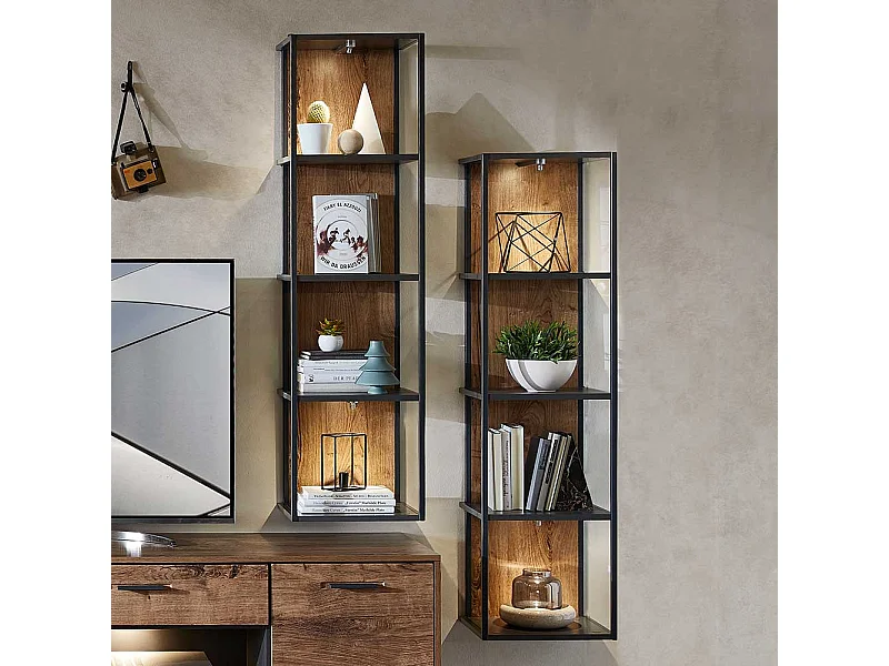 Design Wandregal in Eiche dunkel Optik und Dunkelgrau 35 cm breit