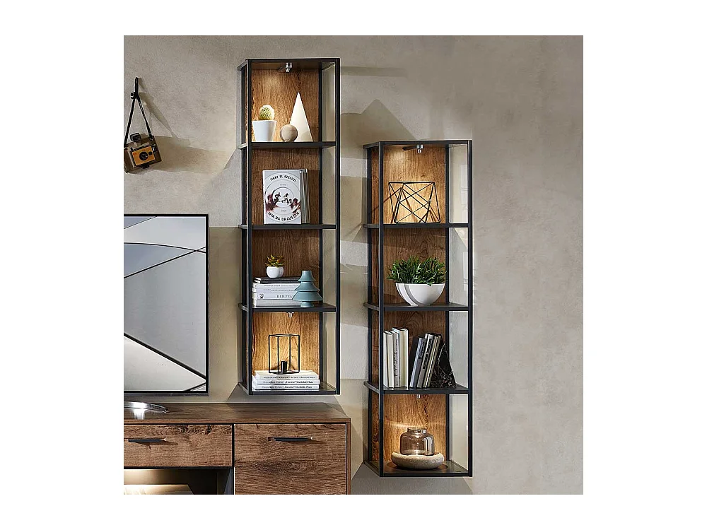 Design Wandregal in Eiche dunkel Optik und Dunkelgrau 35 cm breit