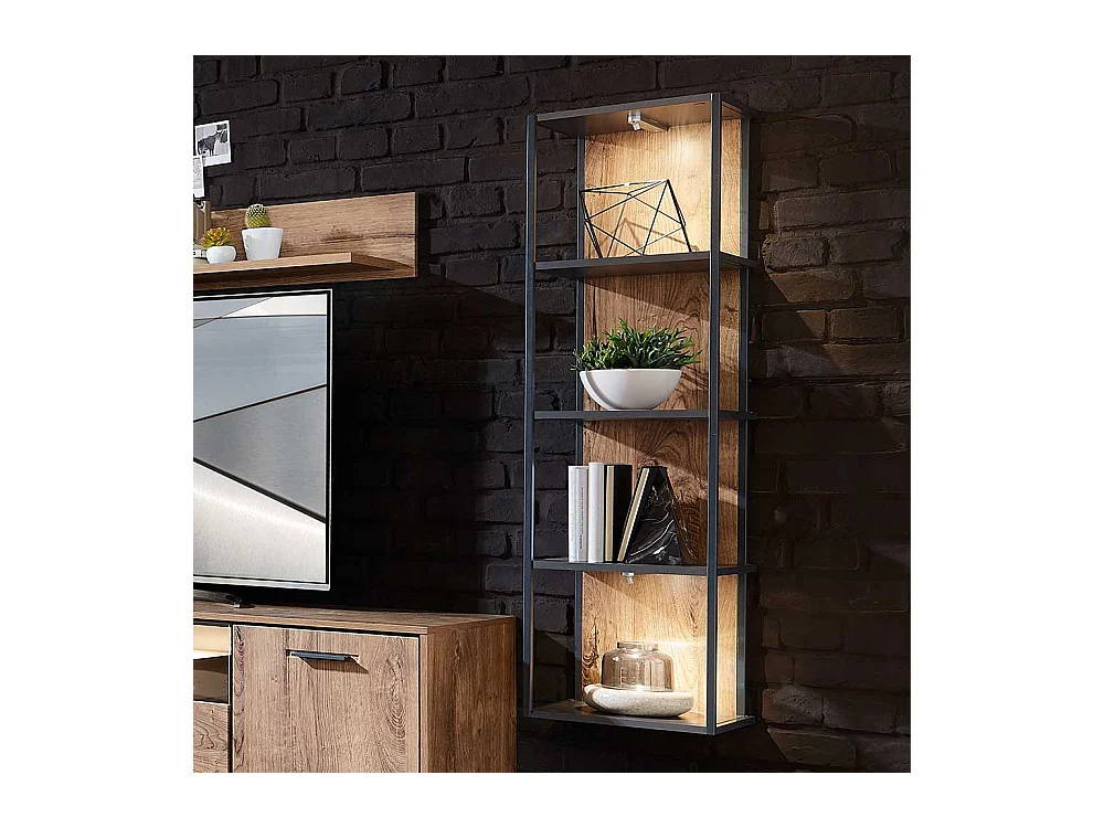 Design Wandregal in Eiche dunkel Optik und Dunkelgrau 35 cm breit