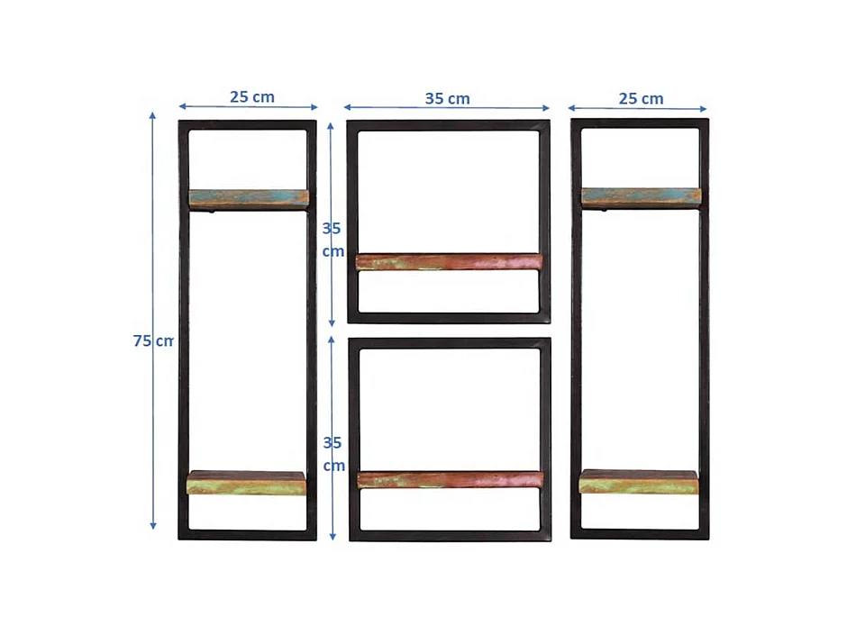 Shabby Regal Set aus Recyclingholz Metall (vierteilig)