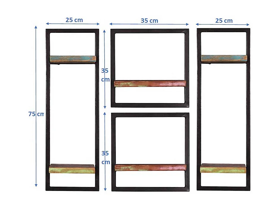 Shabby Regal Set aus Recyclingholz Metall (vierteilig)
