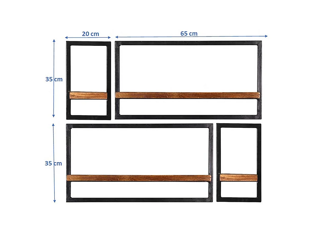 Industry Regal Set aus Mangobaum Massivholz Metall (vierteilig)