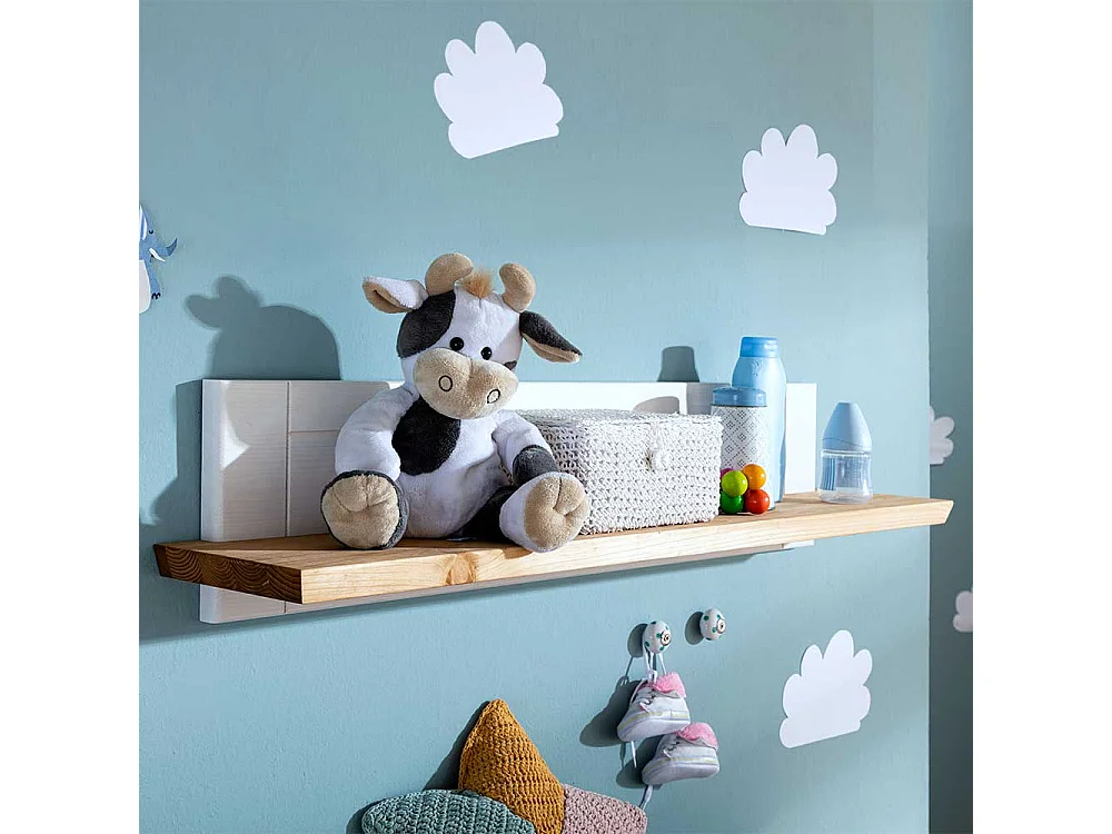 Babyzimmer Wandboard in Weiß und Eichefarben Kiefer Massivholz