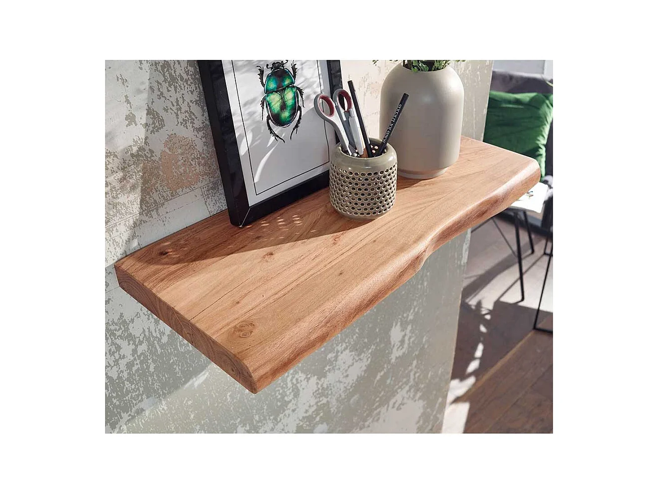 Baumkanten Wandboard aus Akazie Massivholz 26 cm tief