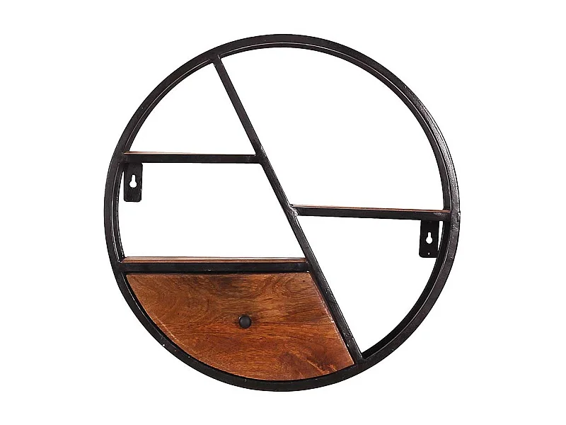 Hängeregal rund aus Metall Mangobaum Massivholz