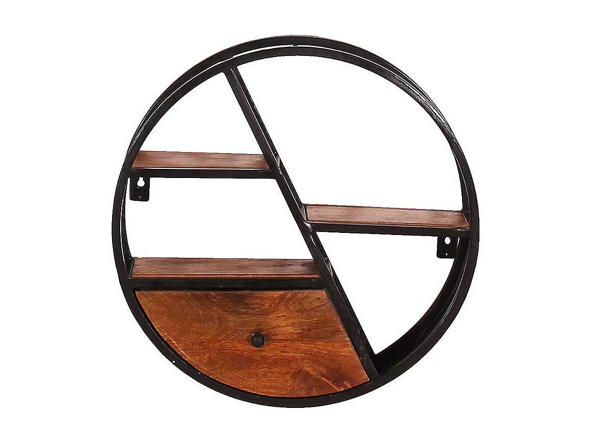 Hängeregal rund aus Metall Mangobaum Massivholz