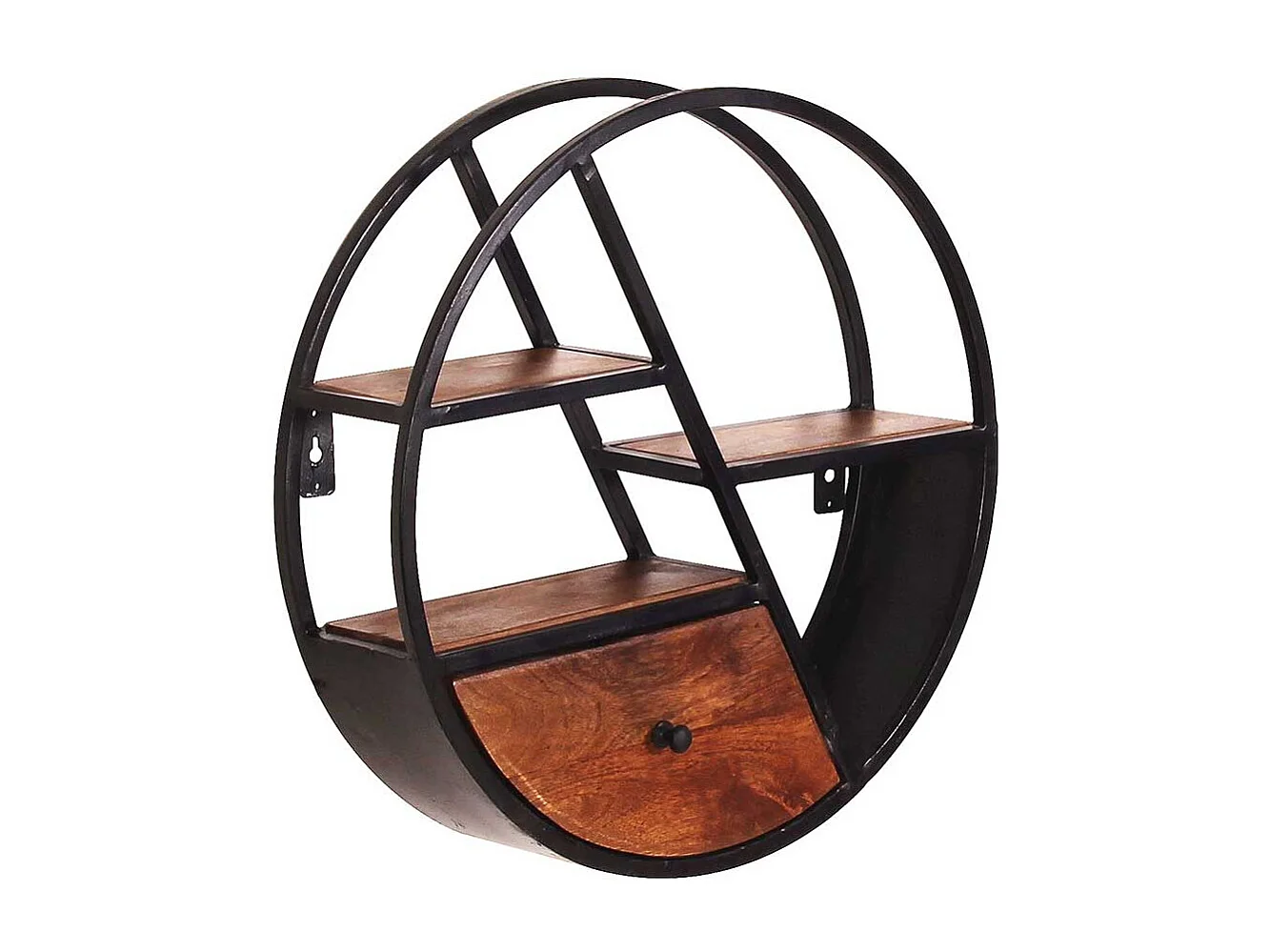 Hängeregal rund aus Metall Mangobaum Massivholz