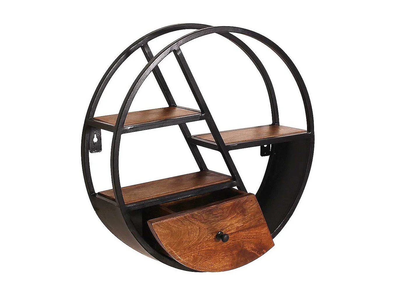 Hängeregal rund aus Metall Mangobaum Massivholz