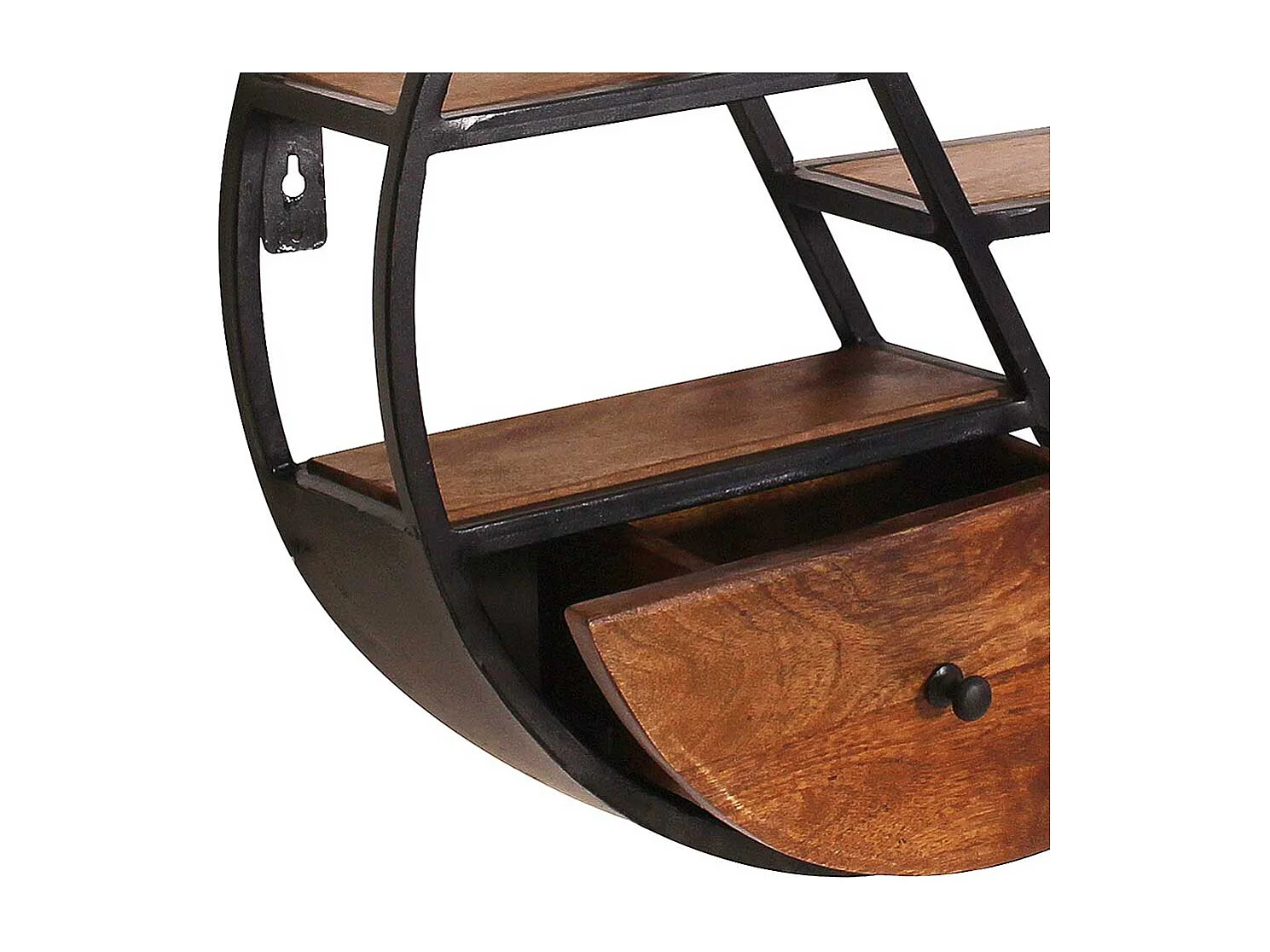 Hängeregal rund aus Metall Mangobaum Massivholz