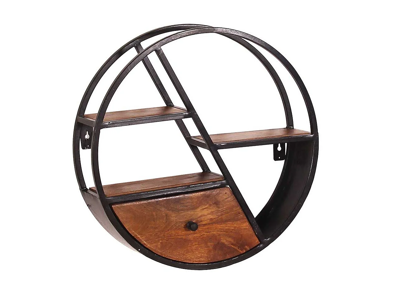 Hängeregal rund aus Metall Mangobaum Massivholz
