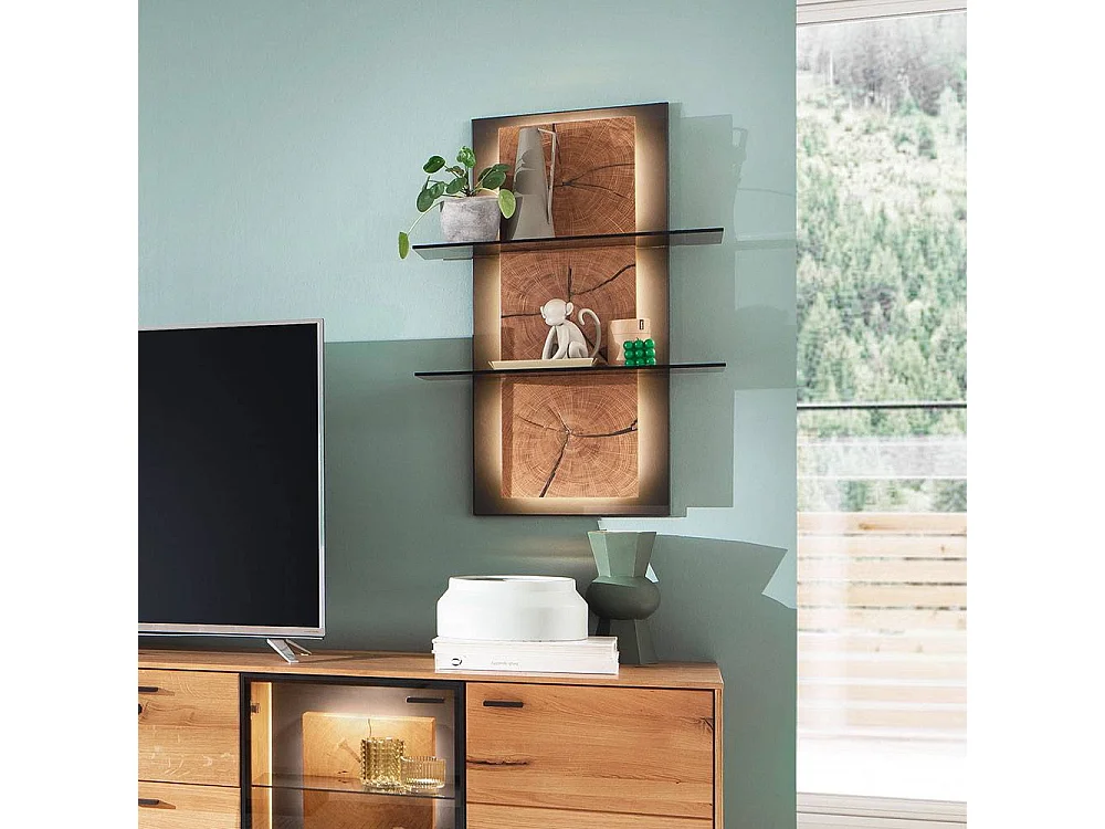 Hängeregal Wandboard mit zwei Glasböden in Braun