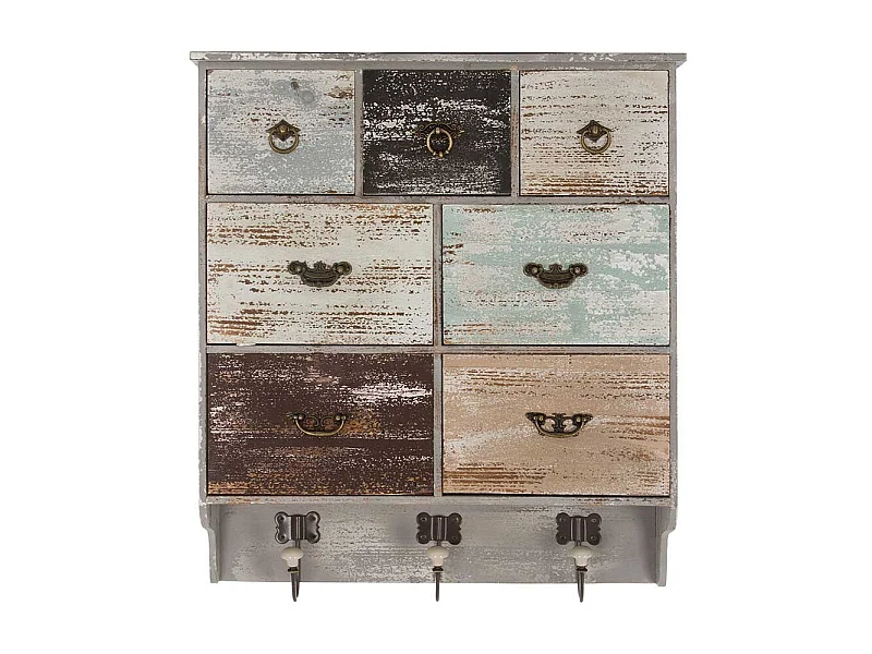 Wand Regal mit Schubladen und drei Kleiderhaken Shabby Chic Stil