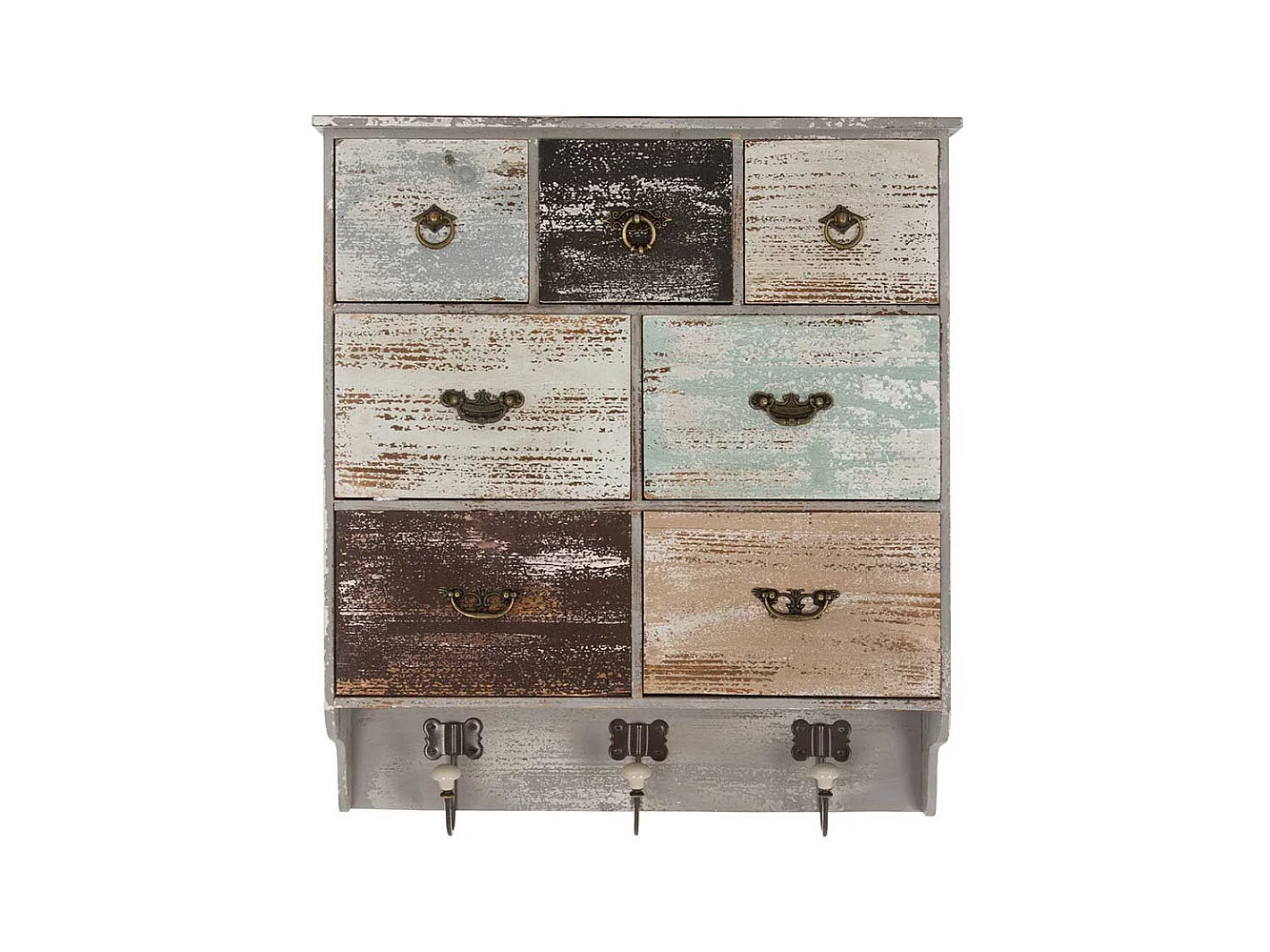 Wand Regal mit Schubladen und drei Kleiderhaken Shabby Chic Stil