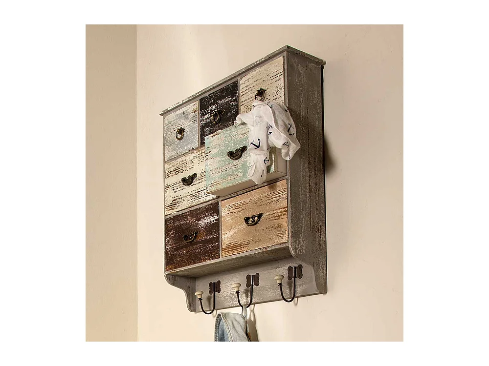 Wand Regal mit Schubladen und drei Kleiderhaken Shabby Chic Stil