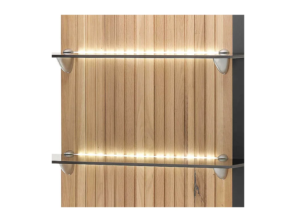 Modernes Hängeregal in Eiche Bianco und Anthrazit mit Glasböden