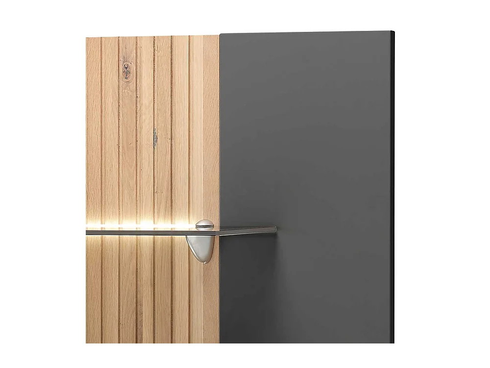 Modernes Hängeregal in Eiche Bianco und Anthrazit mit Glasböden