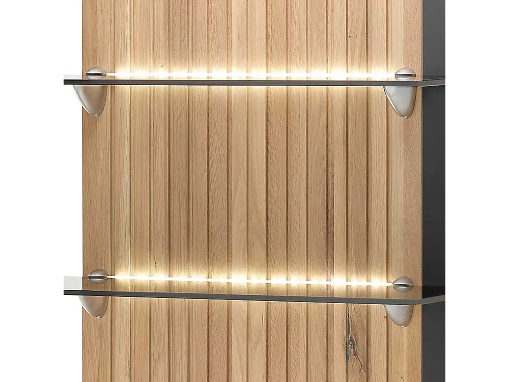 Modernes Hängeregal in Eiche Bianco und Anthrazit mit Glasböden