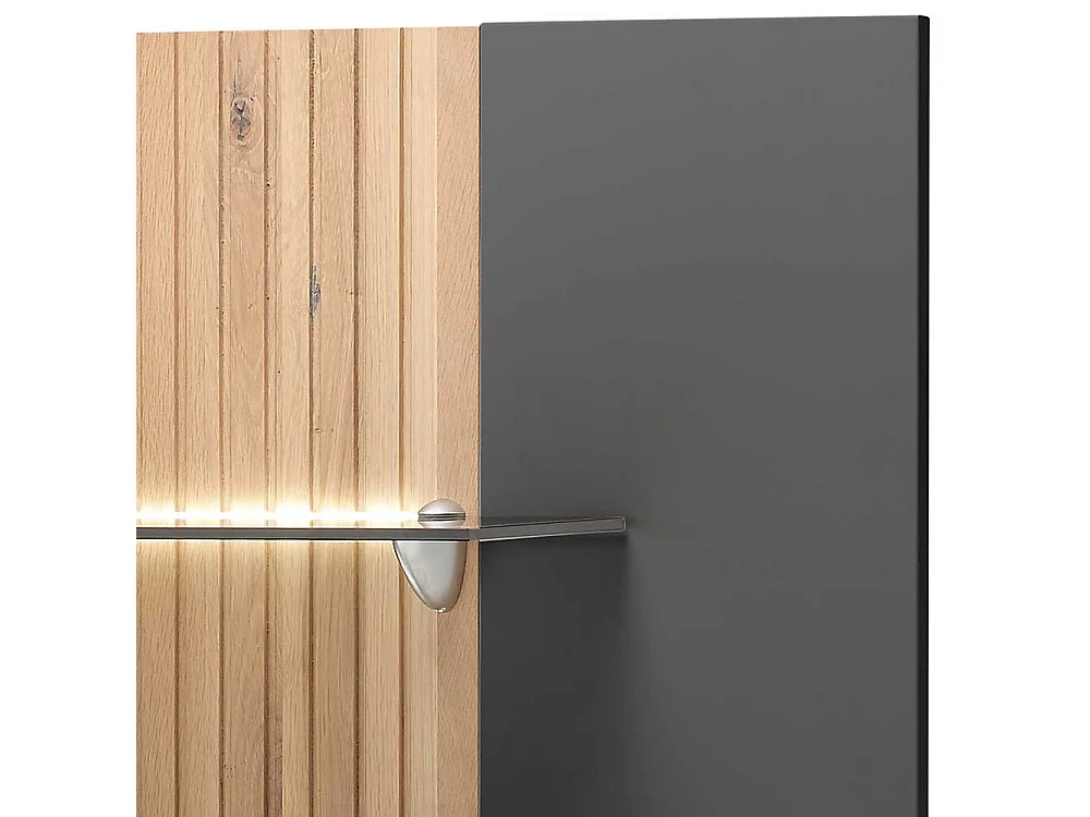 Modernes Hängeregal in Eiche Bianco und Anthrazit mit Glasböden