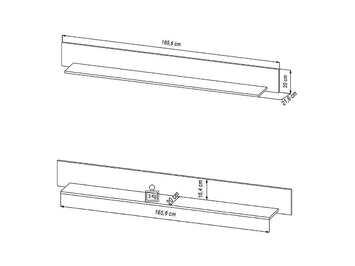 Wohnzimmerregal Wand in Schwarz 186 cm breit