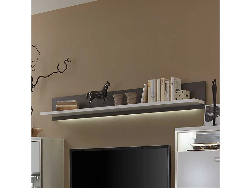 Wohnzimmer Wandboard mit LED Beleuchtung Weiß Anthrazit